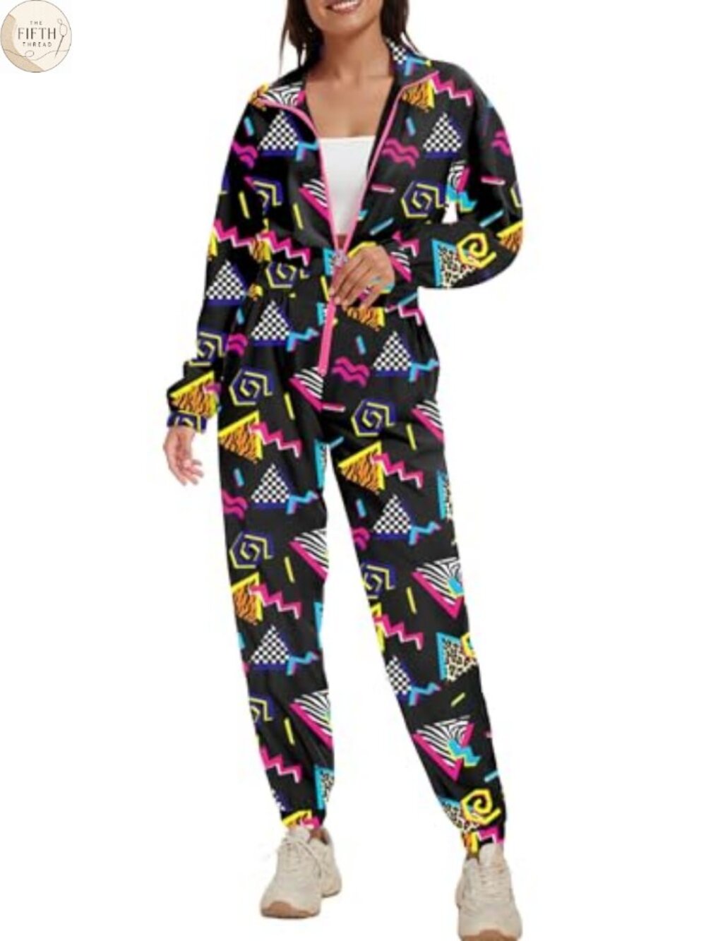 Women's 80s 90s Costume Jumpsuit Long Sleeve One Piece Tracksuit Zip